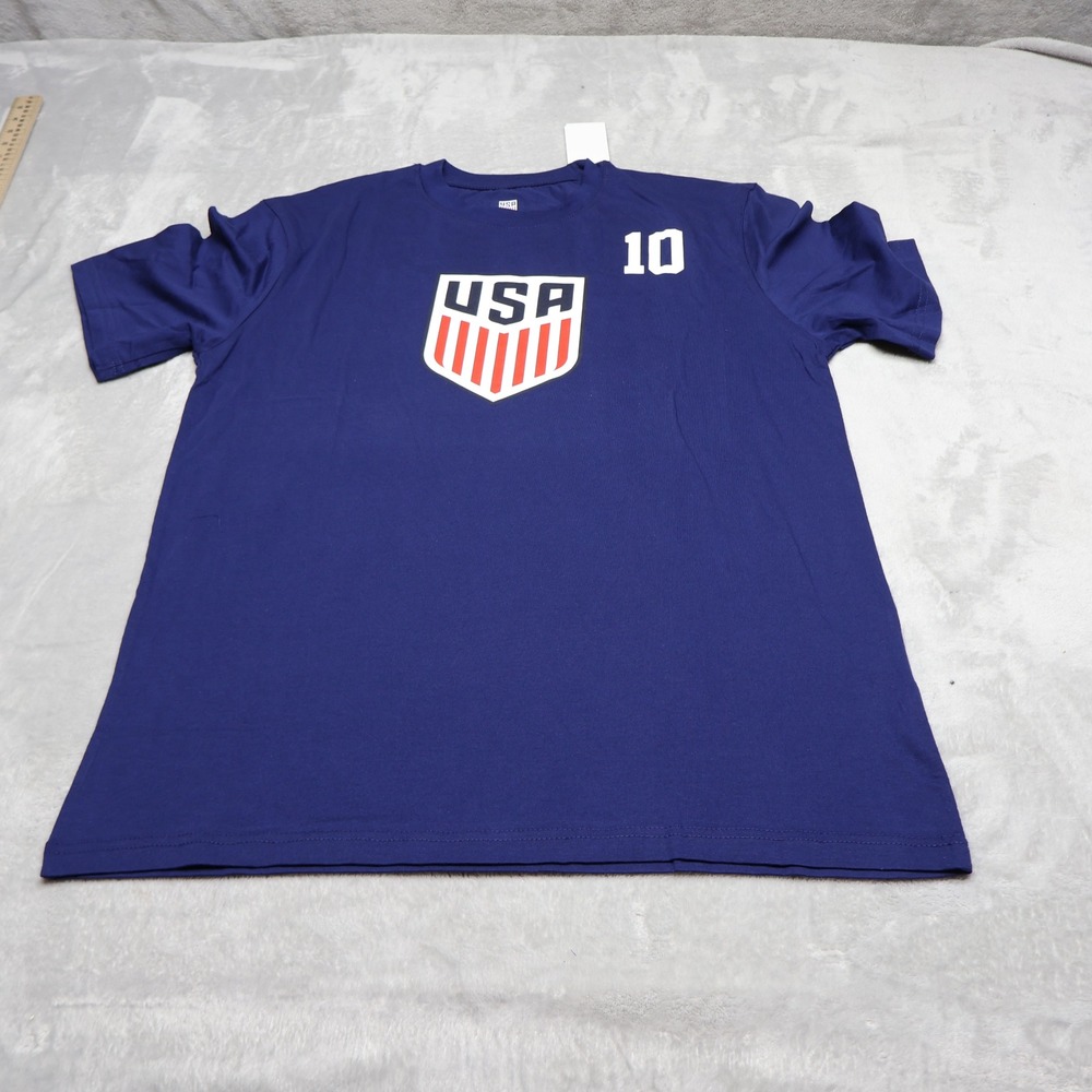 US Soccer Shirt Mens Medium Blue Soccer Pulisic #10 Graphic Crew Tee $20 NEW